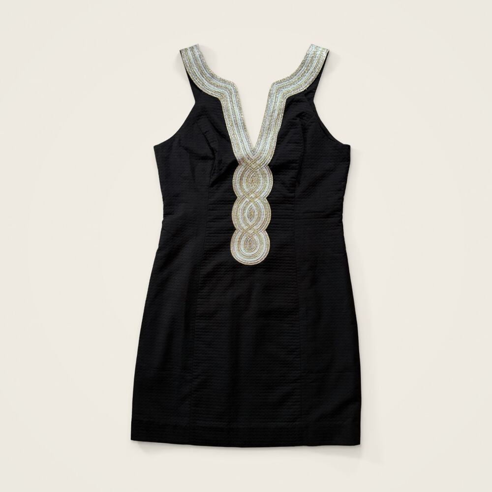 Lilly Pulitzer Valli Shift Dress Onyx Gold Soutache Sleeveless NWT Size 4